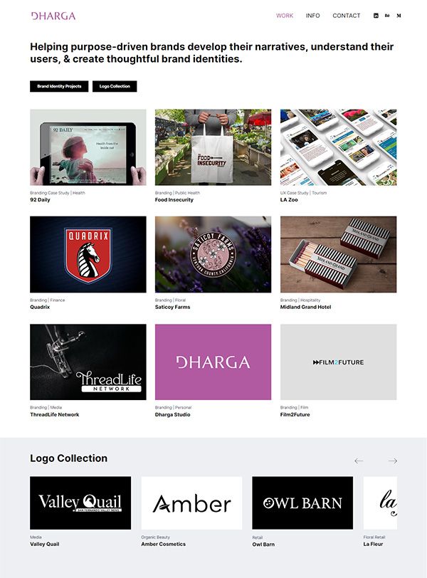 Ejemplos de sitios web de la cartera de Dharga Studio