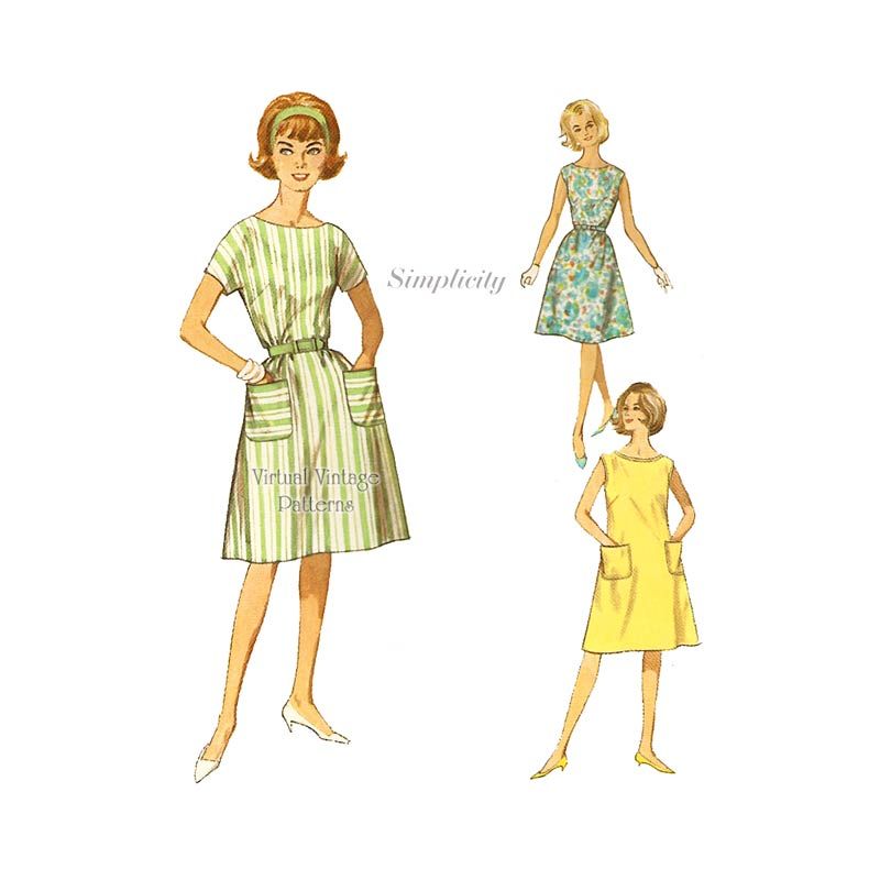 1960s Vintage FUN Bathing Suit and Mini Dress or Tunic Bell-Bottom Pants  Simplicity 8246 Sewing Pattern Bust 34