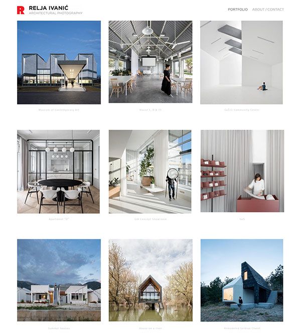 Relja Ivani - を使用して構築された建築写真ウェブサイト Pixpa