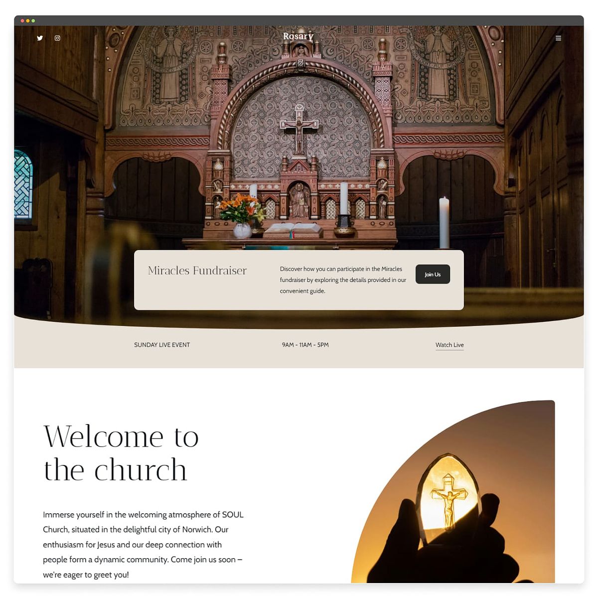 ロザリオ - Pixpa 教会のウェブサイトのテンプレート