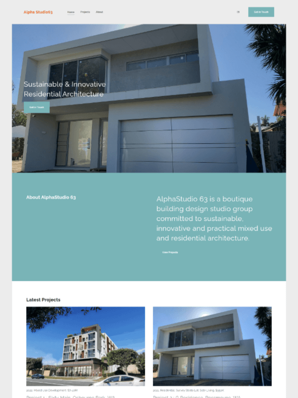 Alpha Studio63 - Sustainable & Innovative Residential Architecture Portfolio Website