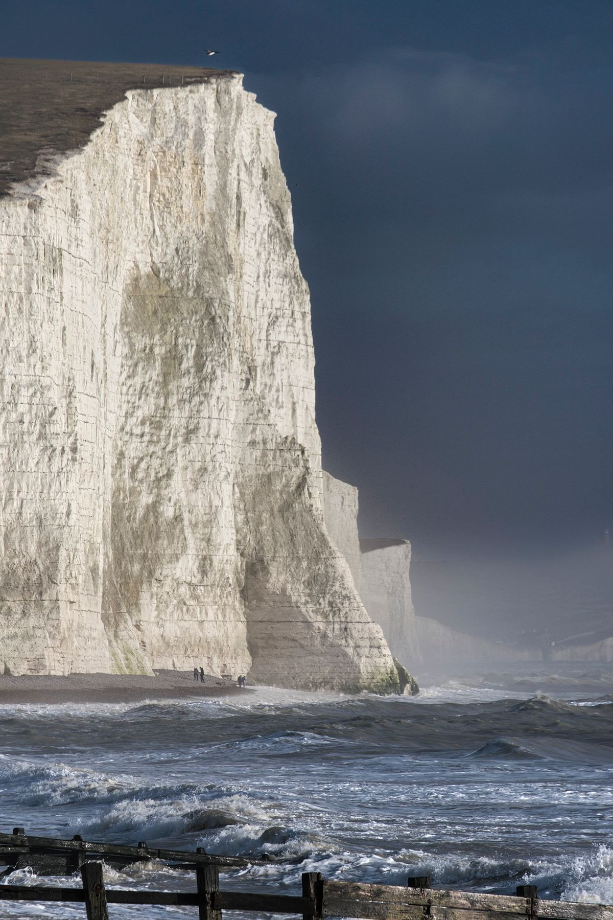 Seven Sisters cliffs in southern England during a storm