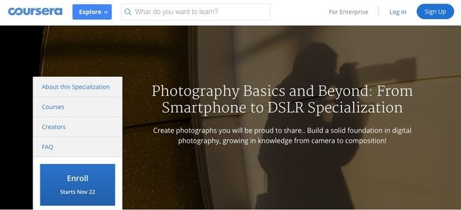 Conceptos básicos de fotografía y más de Coursera