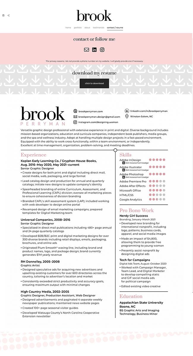 Brook Perryman Graphic Designer Resume Website