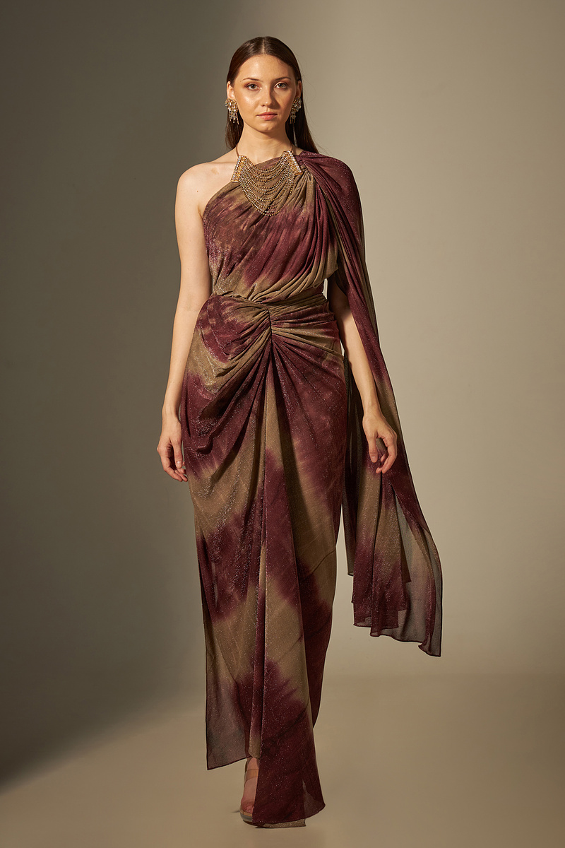 Saree style hot sale draped gown