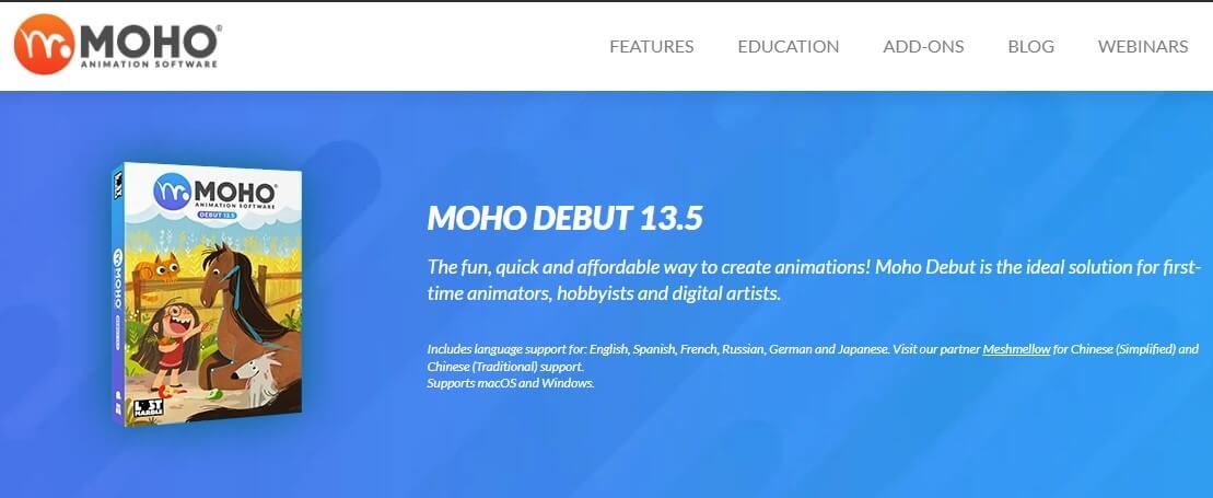 Pagina del prodotto di debutto di Moho