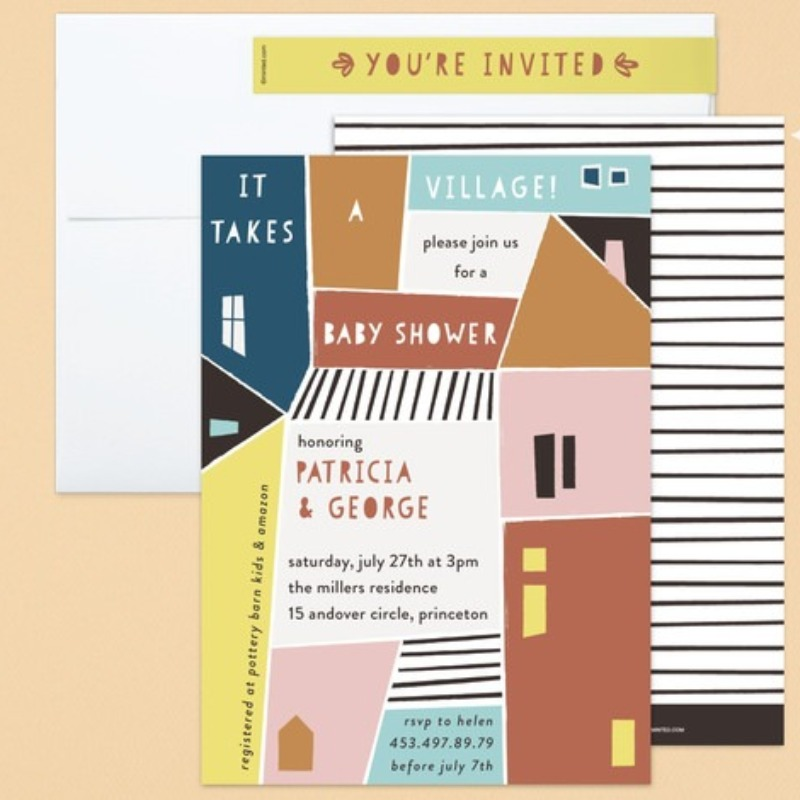 'papercut village' baby shower invitation