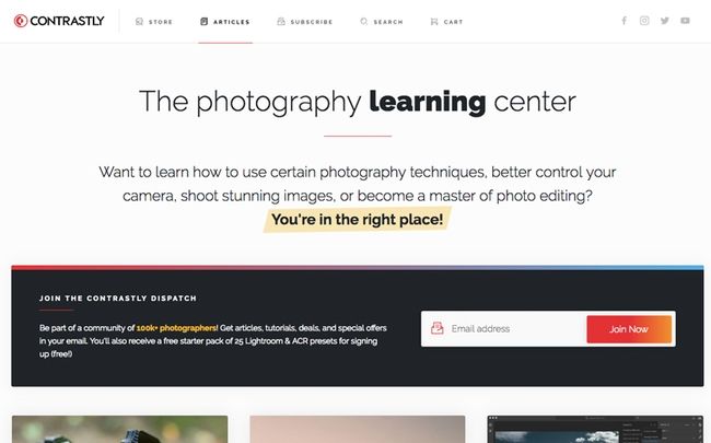 Plataforma de aprendizagem de fotografia contrastante