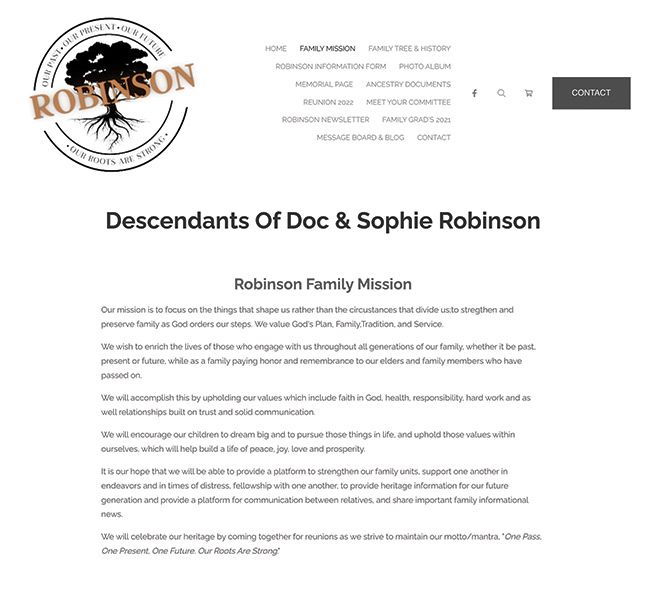 Página sobre nosotros del sitio web de la familia Robinson