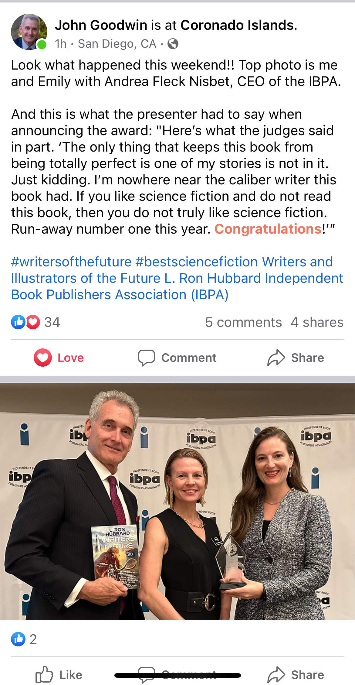 Writers of the Future Volume 38 wins Best Science Fiction Award