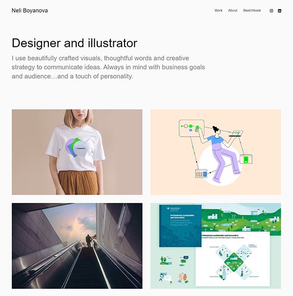Neli Boyanova ポートフォリオ Web サイトの例