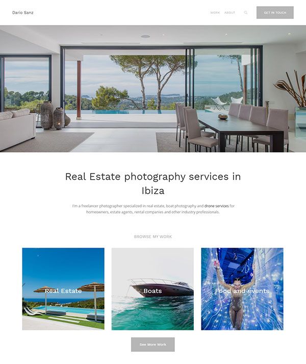Dario Sanz - Sito web di fotografia immobiliare realizzato utilizzando pixpa