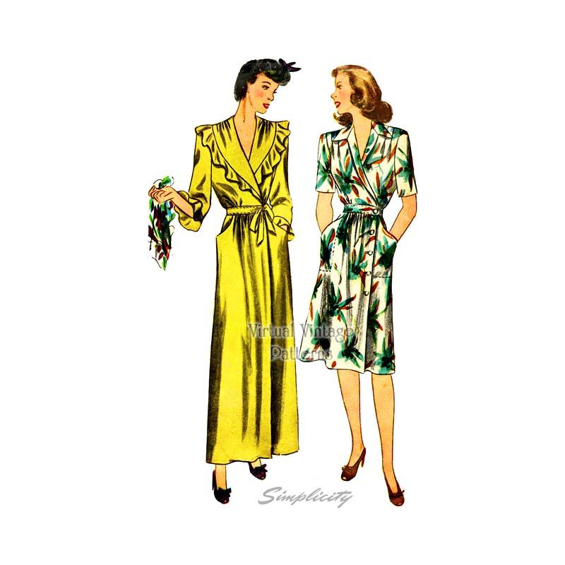 Vintage 1940s Sewing Pattern: Women's Housecoat, Robe, Dressing