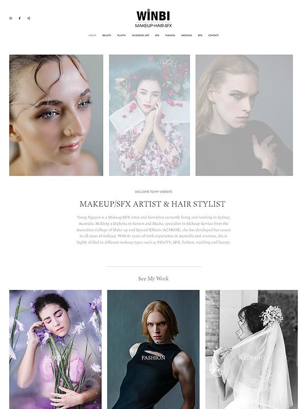 Winbi Makeup Portfolio -verkkosivustoesimerkkejä