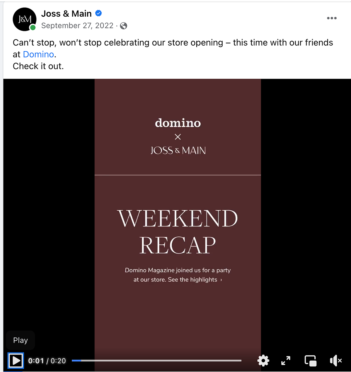 Content Strategy Joss & Main Store Opening