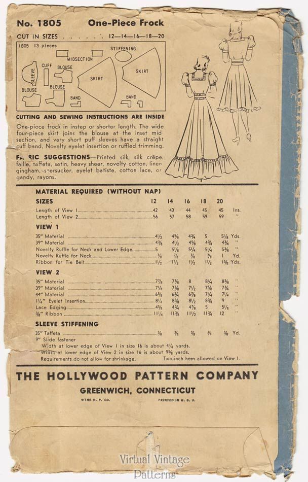 1930s Wedding Gown Pattern, Hollywood 1805, Vintage Dress Sewing