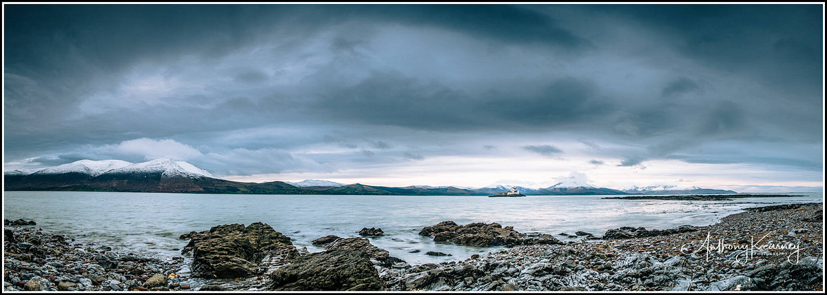 Snow covered Slieve Mish Mountains and the Dingle Peninsula