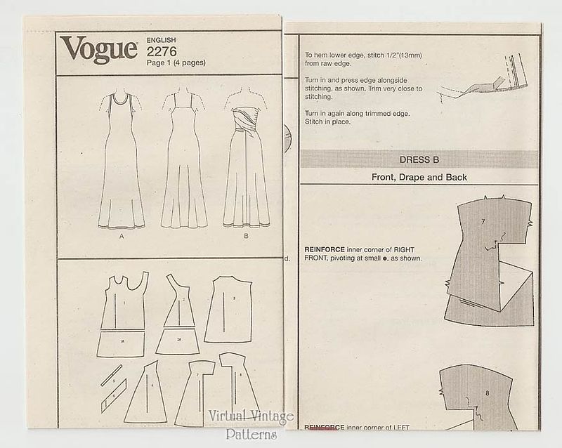 Vogue Pattern 2055 Calvin Klein designer dresses Very Easy Sizes