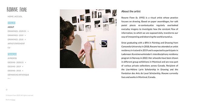 Sito web del curriculum dell'artista di Roxane Fiore