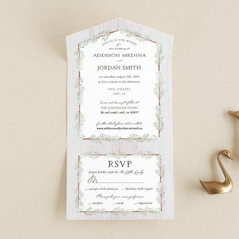 'in the woods' all-in-one wedding invitation