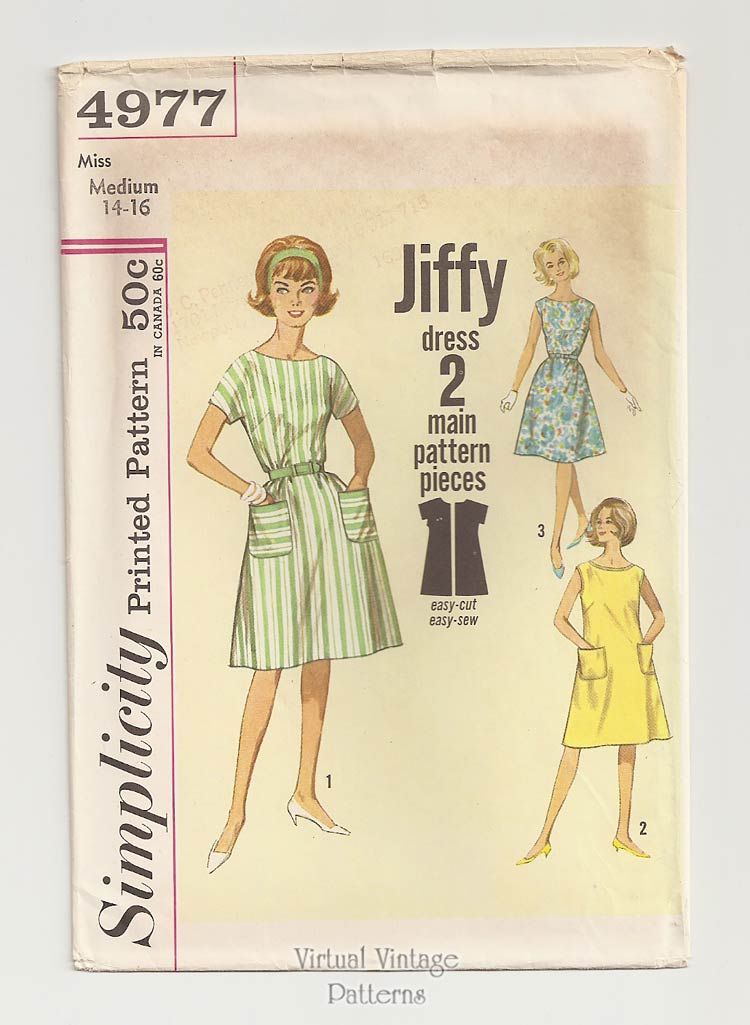 Jiffy Sewing Pattern in 2 Sizes 12 Bust 34 & Size 40 42 Bust 44 46 Dress  Top Pants Simple to Sew UNCUT 70s Simplicity 6384 Vintage Pattern 