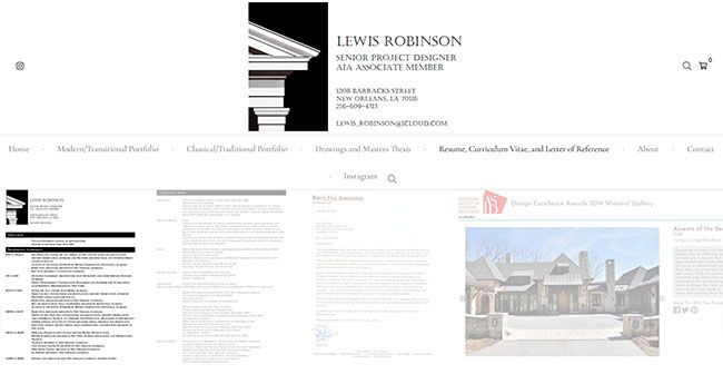 Sito web del curriculum dell'architetto Lewis Robinson