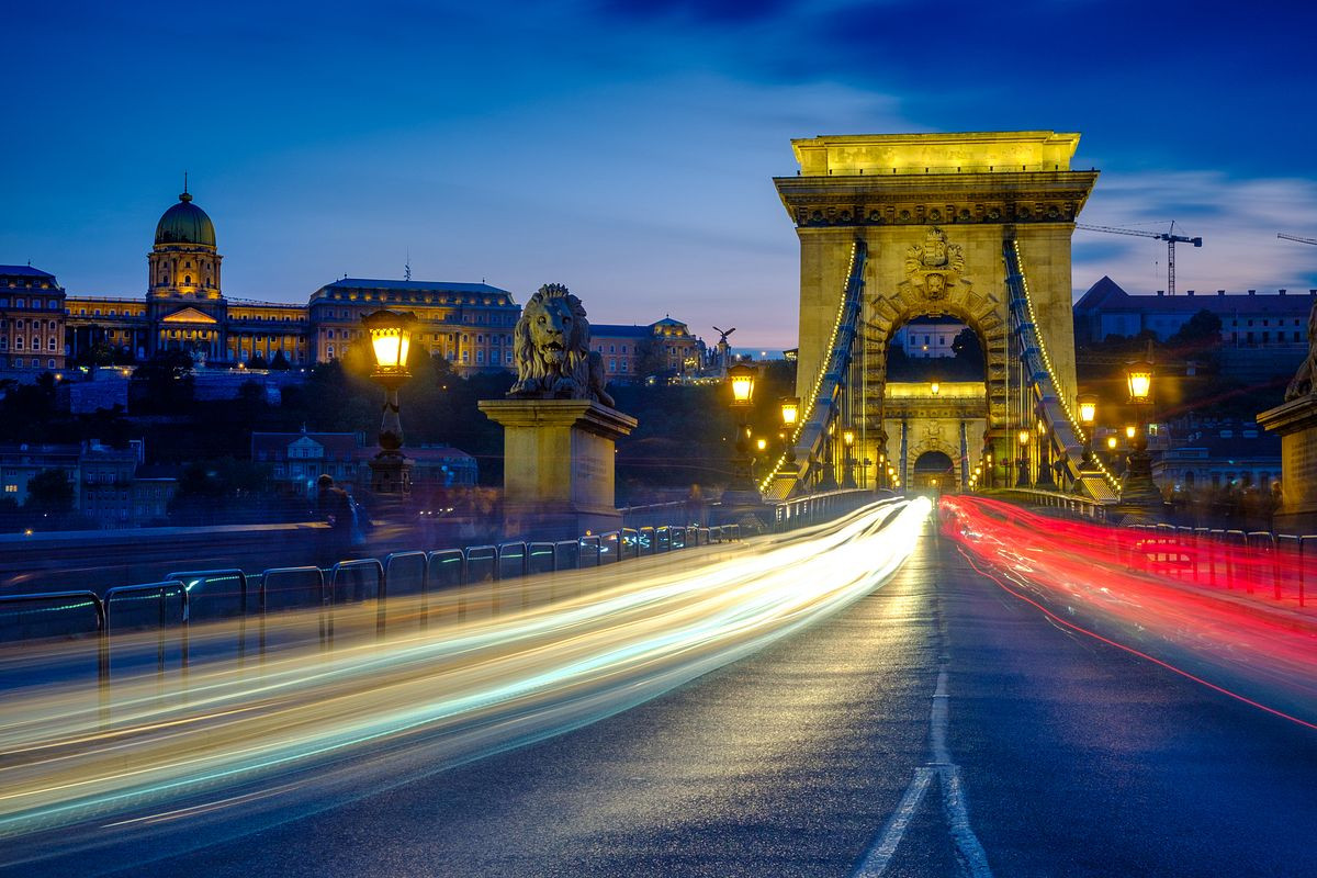 Light Trails On The Chain Bridge Budapest