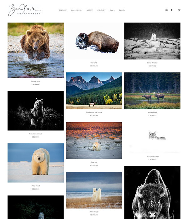 Zac Mills – Portfolio-Website für Naturfotografen – Pixpa