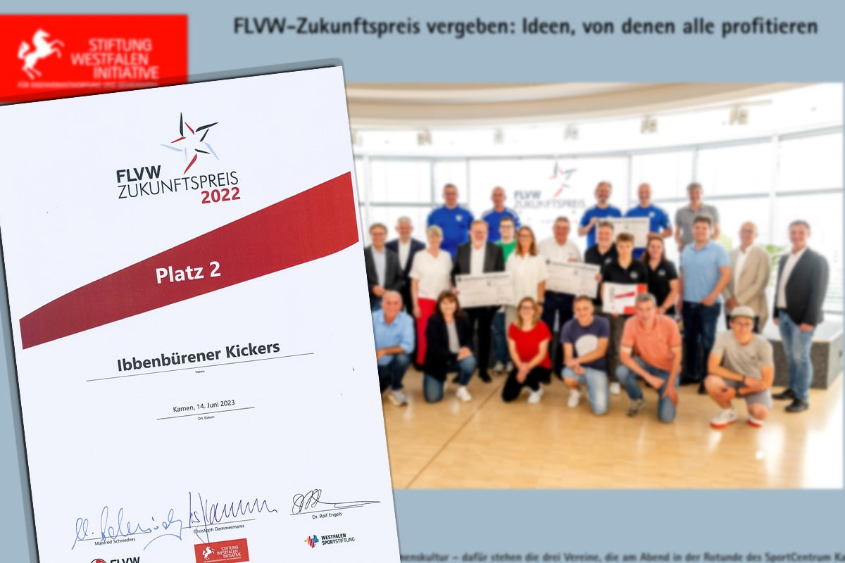 Ibbenbürener Kickers erhalten den 2. Platz beim FLVW-Zukunftspreis für Inklusion und Nachhaltigkeit.