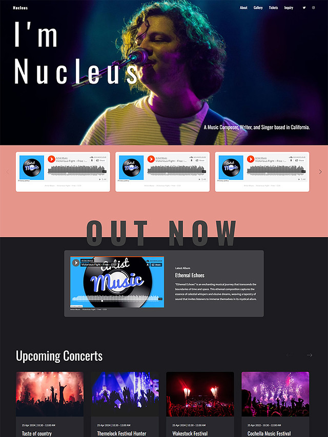 Nucleo -  Pixpa Modello di sito Web di una pagina