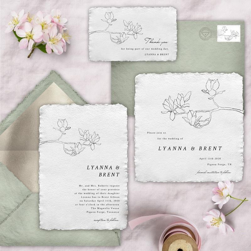 'minimal magnolia' wedding invitation suite
