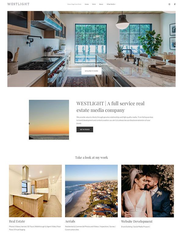 Westlight: sitio web de fotografía de bienes raíces creado con Pixpa