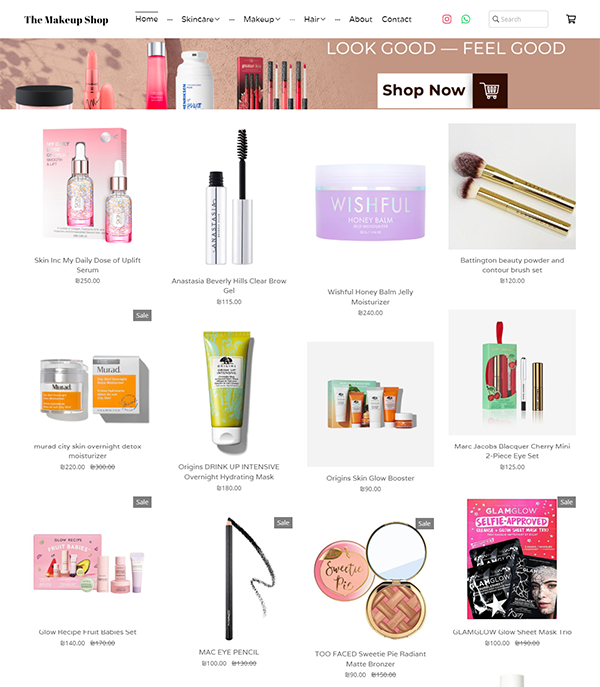 The Makeup Shop - Makeup and Skin Care Shop postavený na Pixpa