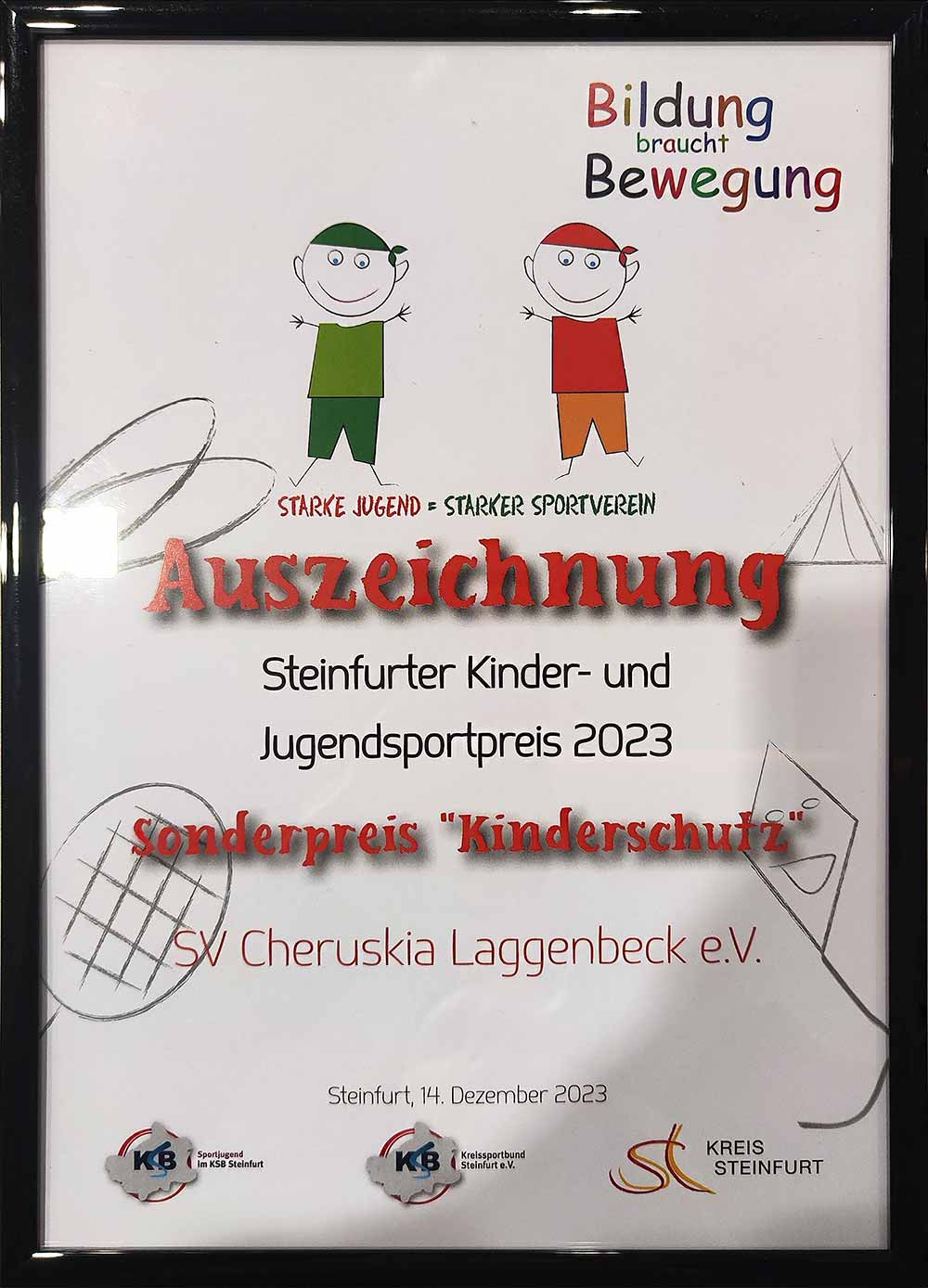 Urkunde des KSB Steinfurt für die Ibbenbürener Kickers - Abteilung des SV Cheruskia Laggenbeck