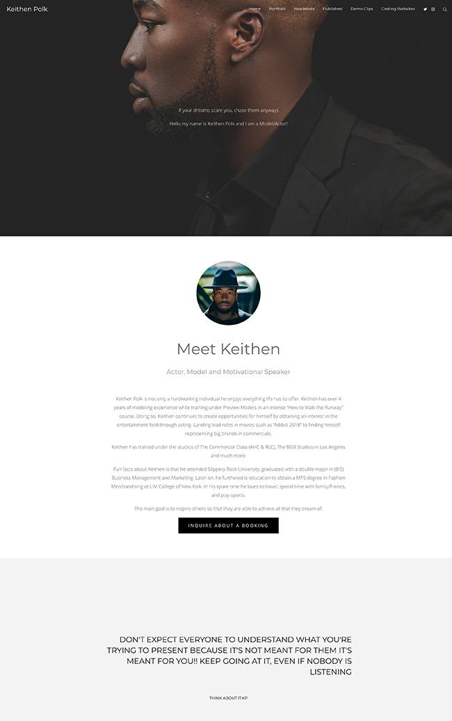 Site de portfólio de modelagem Keithen