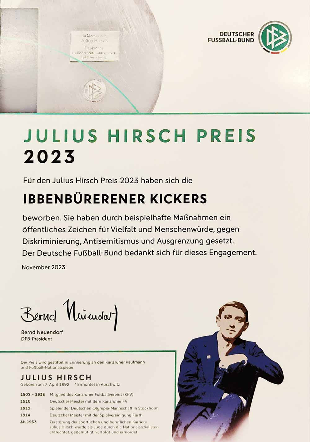 Die Julius Hirsch Urkunde - Ein Symbol für Fair Play, Respekt und Toleranz
