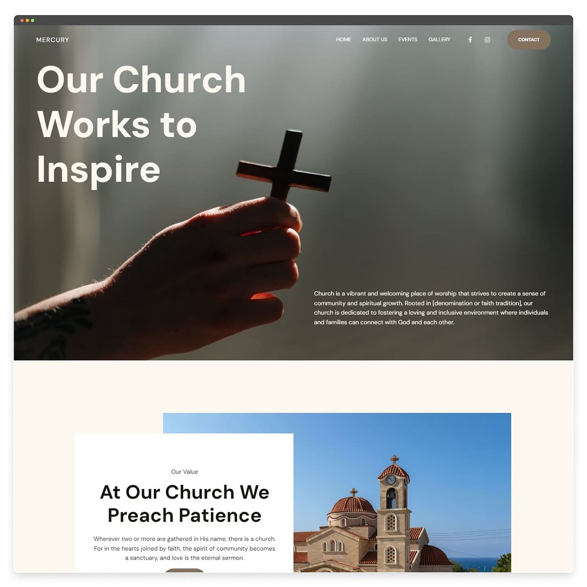 Mercure - Pixpa Modèle de site Web d'église