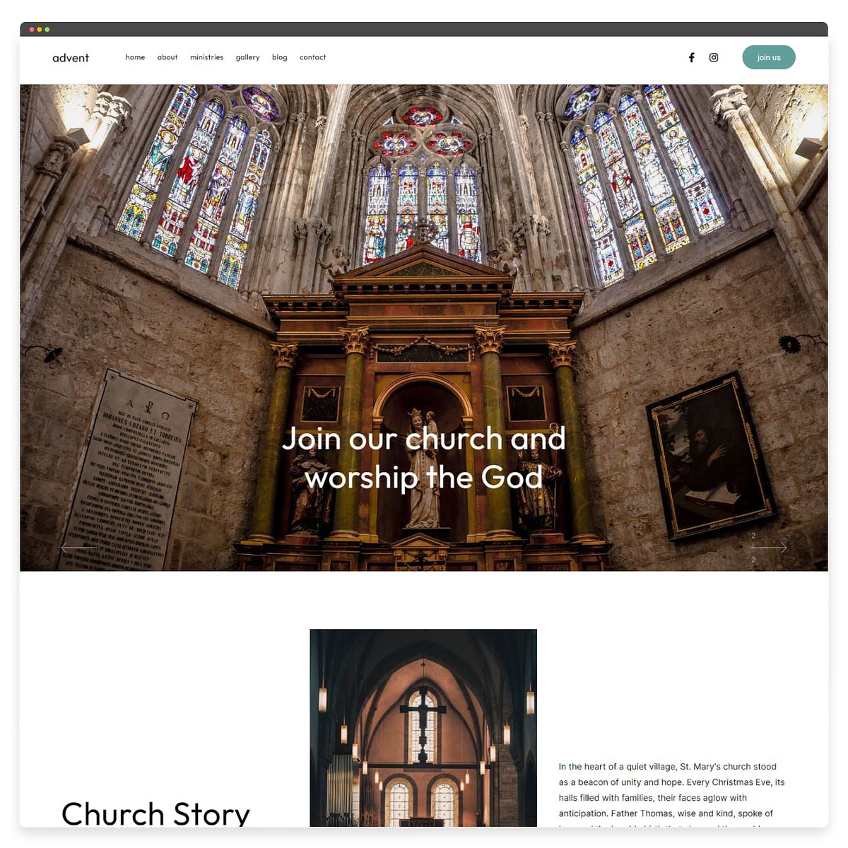Avent - Pixpa Modèle de site Web d'église
