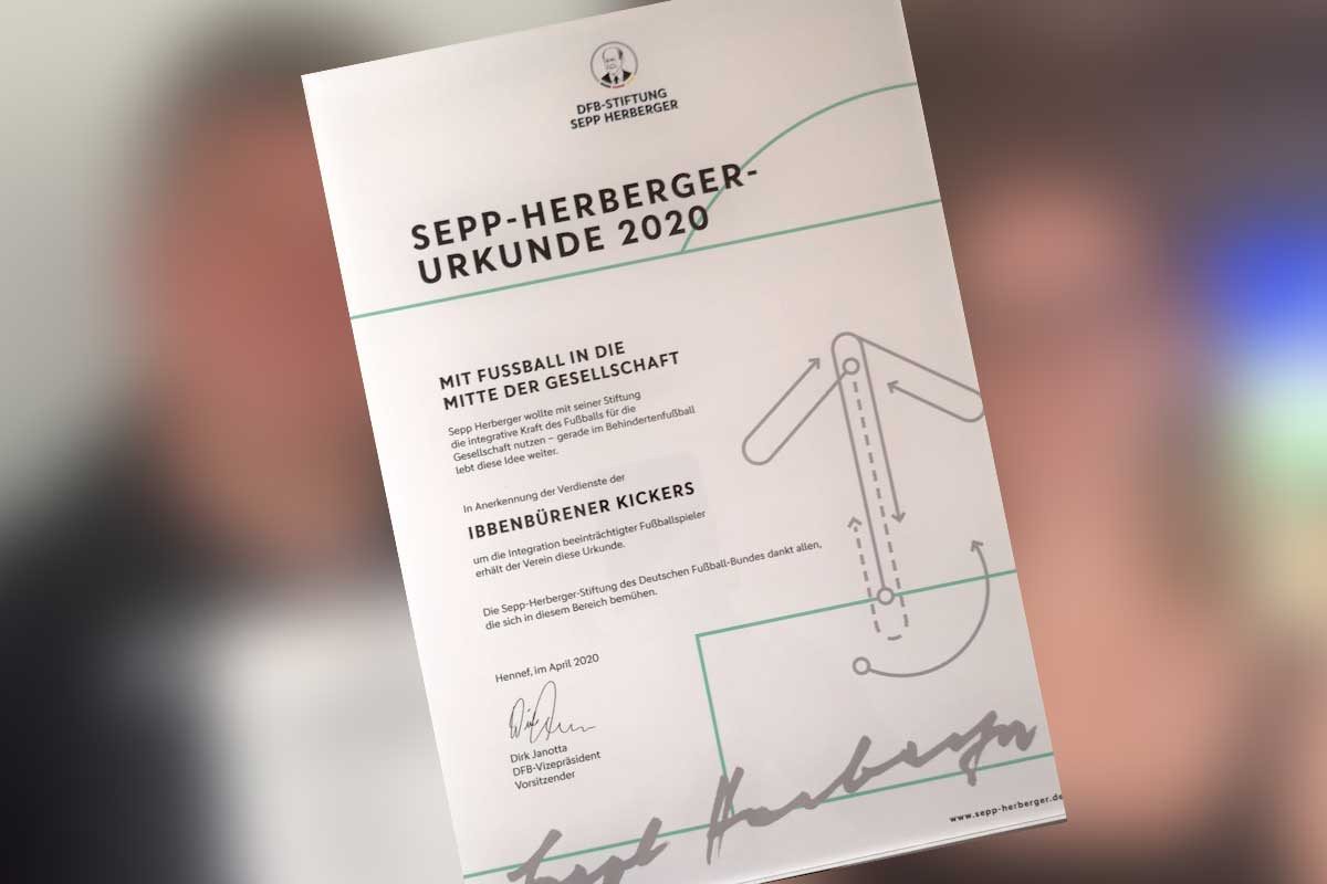 Die Ibbenbürener Kickers erhalten die Sepp-Herberger-Urkunde für ihre Inklusionsarbeit