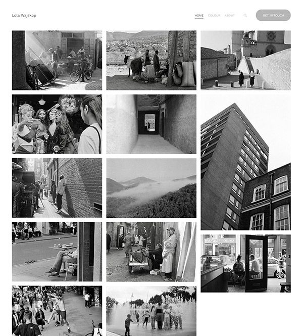 Site Web du portfolio de photographes noir et blanc de Lola Wajskop construit sur pixpa