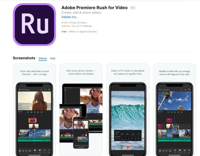 Aplicativo de edição de vídeo Adobe Premiere Rush