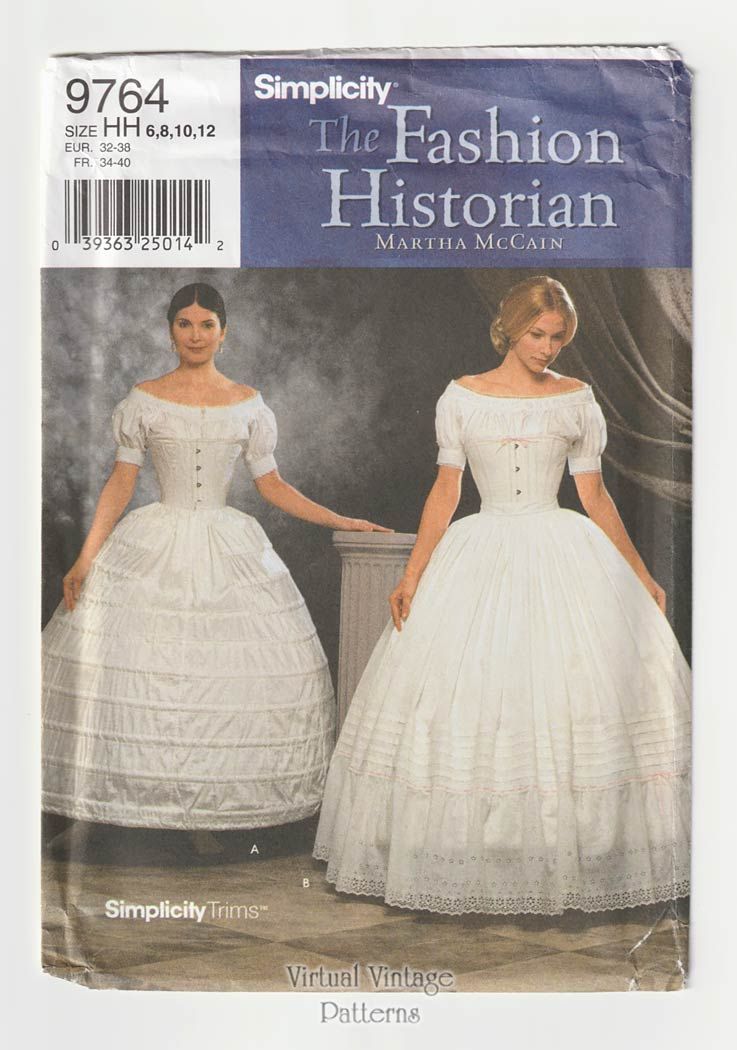 Simplicity Sewing Pattern 1818, Victorian Dress, Ball Gown, Hoop Style  Skirt, Misses' Sizes 8 10 12 14, DIY 1800's American Costume, UNCUT 