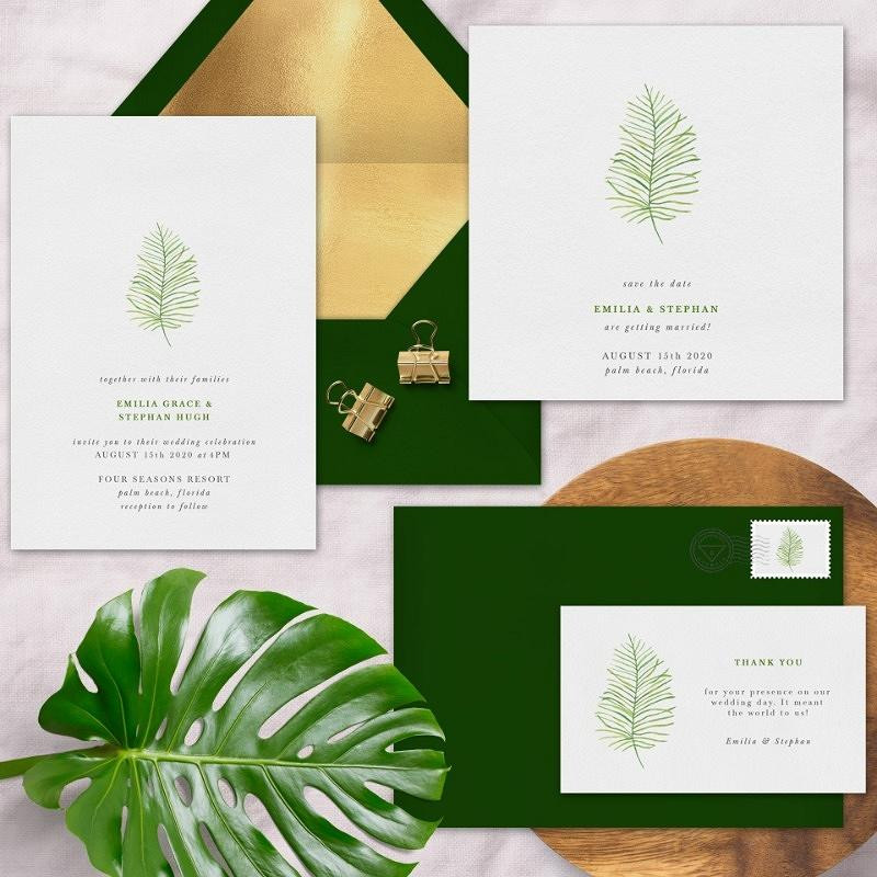 'delicate palm frond' wedding invitation suite