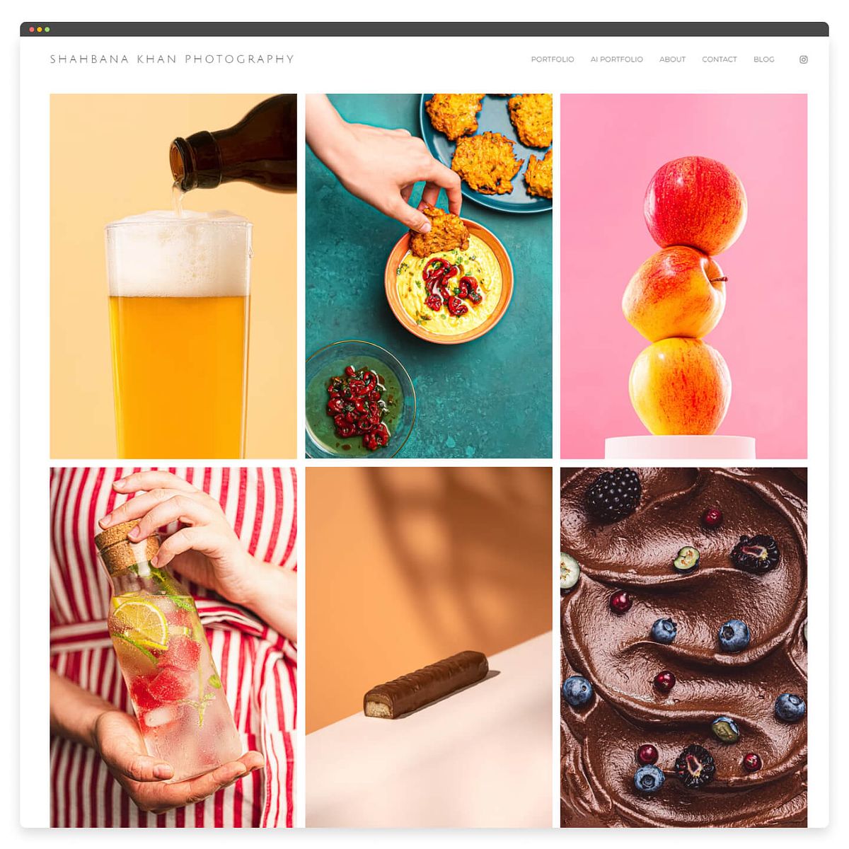 シャバナ・カーンの食べ物写真のウェブサイトのデザイン