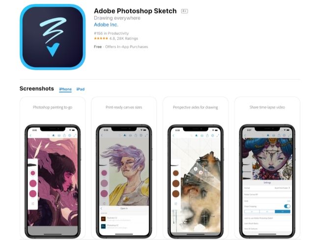 Schermata dell'app store di Adobe Photoshop IOS