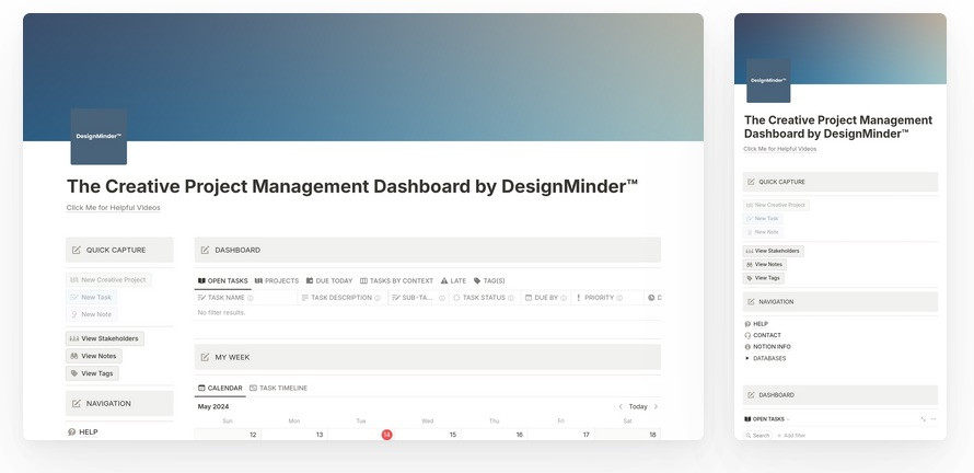 Creative Project Management Notion Dashboard by DesignMinder™