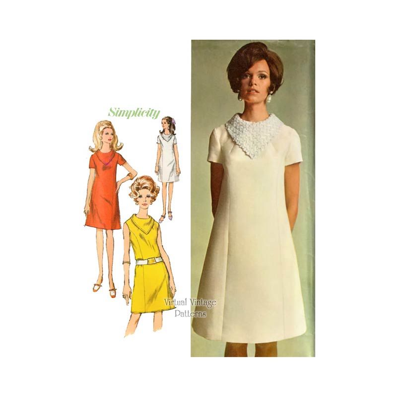 60s Babydoll Dress With U-neckline, Contrast Collar and Belt, Bust 34 87 Cm,  Butterick 5150, Vintage Sewing Pattern Reproduction 