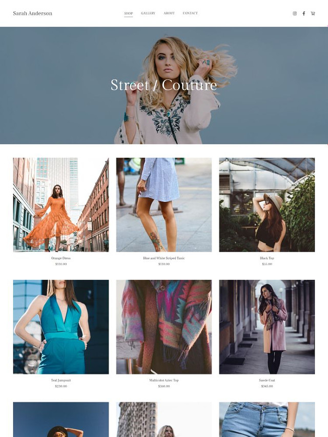 Avenida -  Pixpa Plantilla de sitio web para portafolio de moda