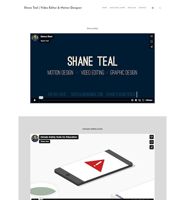 Exemplos de sites do portfólio Shane Teal