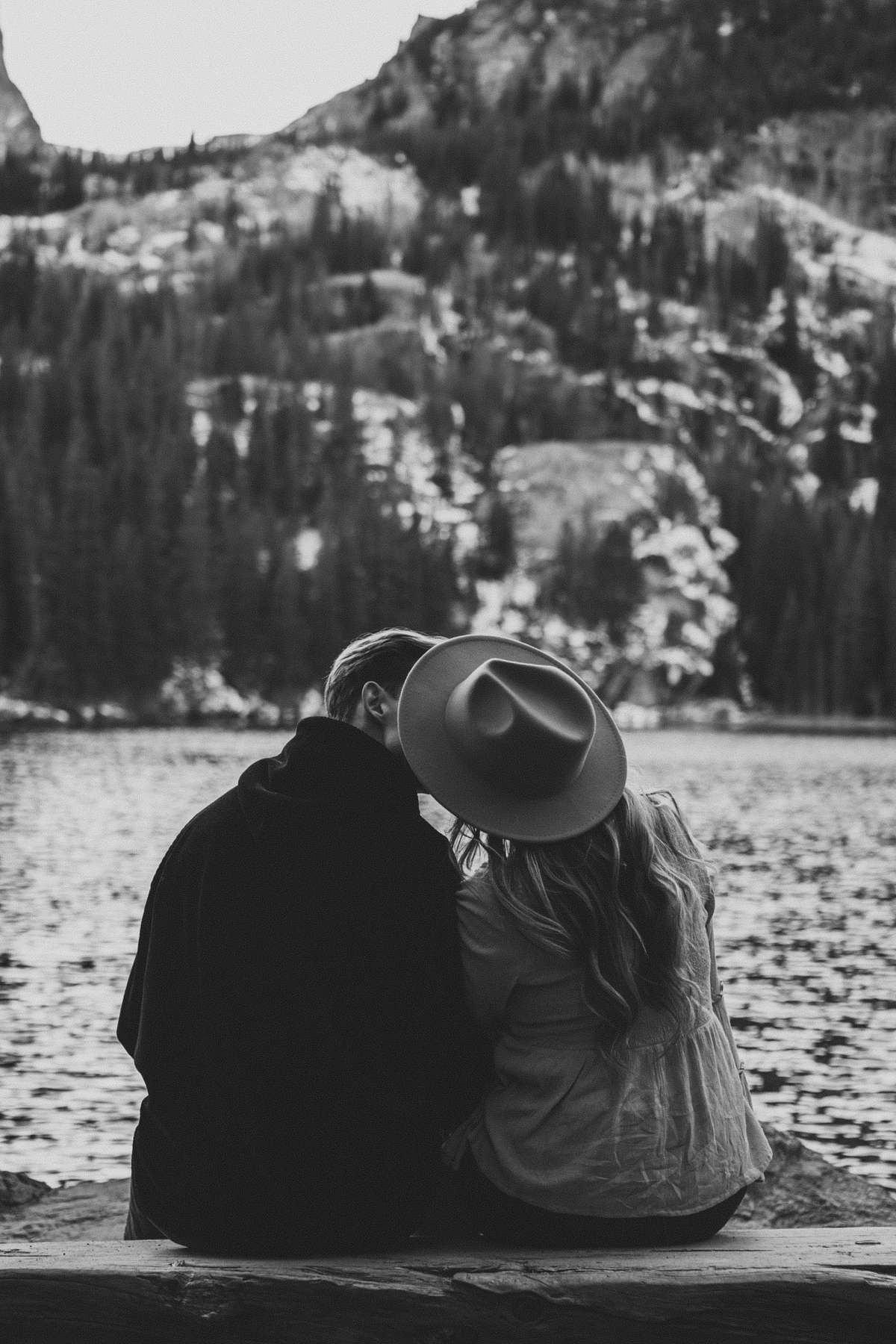 Couple kissing at Bear Lake, CO